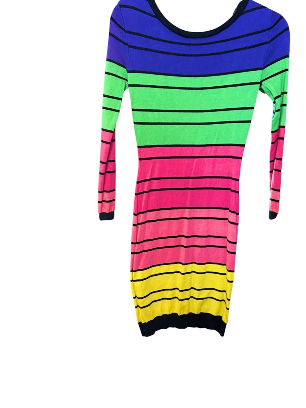 Striped Multicolor 3/4 Length Sleeve Backless Body-con Mini Dress sz M
